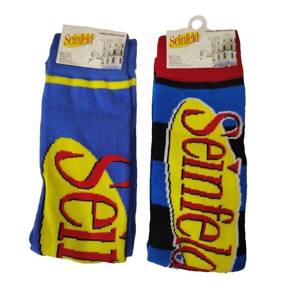 Seinfeld 90's TV Show Men's Novelty Blue Crew Socks 2 Pair Size 6-12 - NWT - Picture 1 of 5